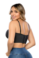 - Brasier SMI03006 strapless negro con copas completas
- Vista posterior con broche de varios niveles
- Brasier beige liso con control de espalda y banda elástica
